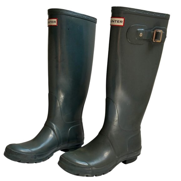 Hunter Gray Original Tall Gloss Rain Boots 7 - Picture 2 of 11